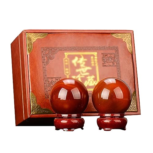 SchAan Qi Gong Kugeln Massagebälle Baoding Bälle Handball aus natürlichem Edelsteinachat mit Bambusrahmen(Color:B,Size:52mm)