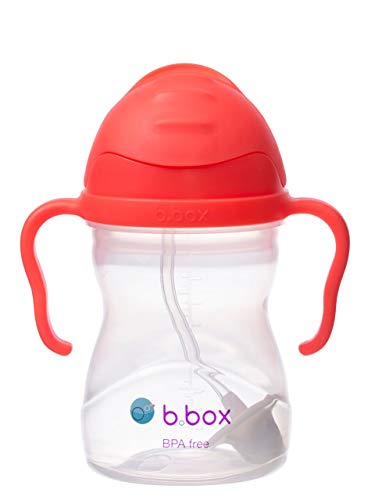 b.box Schnabeltasse mit beschwertem Strohhalm und leicht zu greifenden Griffen, auslaufsicher, Trainerbecher, 6+ Monate, wiederverwendbare Wasserflasche für Baby mit einfachem Klappdeckel, 240 ml (Wassermelone)