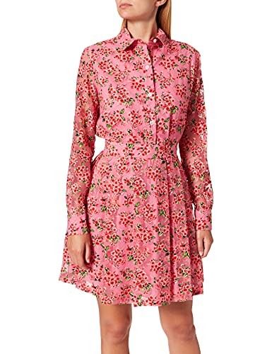 Love Moschino Damen Flared Shirt Long Sleeves with All-Over devoré Flowers Casual Dress, F.ROSA/FIO.Ross, 46