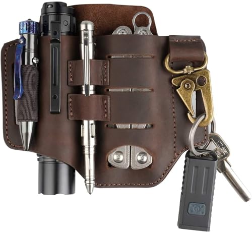 VIPERADE PJ16 Lederscheide, Multitoolscheide/Werkzeuge Holster/Messergürtelscheide/Taschenlampenscheide für Leatherman Multitools, Organizerscheide mit 3 Taschen (Verbessertes Braun)