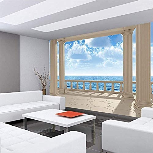 Vlies Fototapete Premium Wand Fototapete Wand Foto Seide Terrassenblick Stille Meerblick Meerblick 3D Strand S 3D Tapete Vlies Effekt Tv Die Fototapete Wandbild Wohnzimmer Schlafzimmer-350cm×256cm