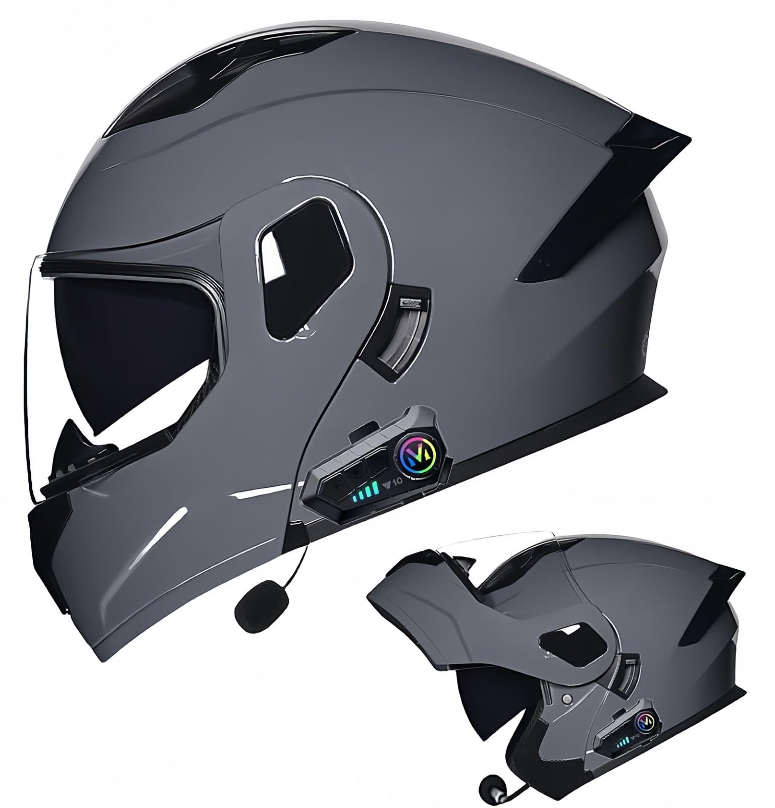 Modulare Bluetooth-Motorradhelme, ECE-Zugelassener Dual-Visier-Motorradhelm, Integriertes Dual-Lautsprecher-Mikrofon, Für Erwachsene, Männer, Frauen B,M55-56CM