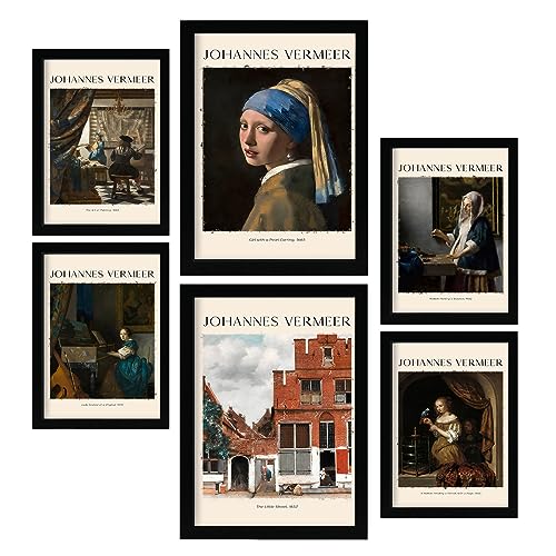 Nacnic Poster 6 set of Johannes Vermeer Sammlung von Kunstwerken, Dekorative Bilder für Ihr Wohnzimmer, Schlafzimmer, Zuhause. Wandkunst-Drucke. A4 and A3