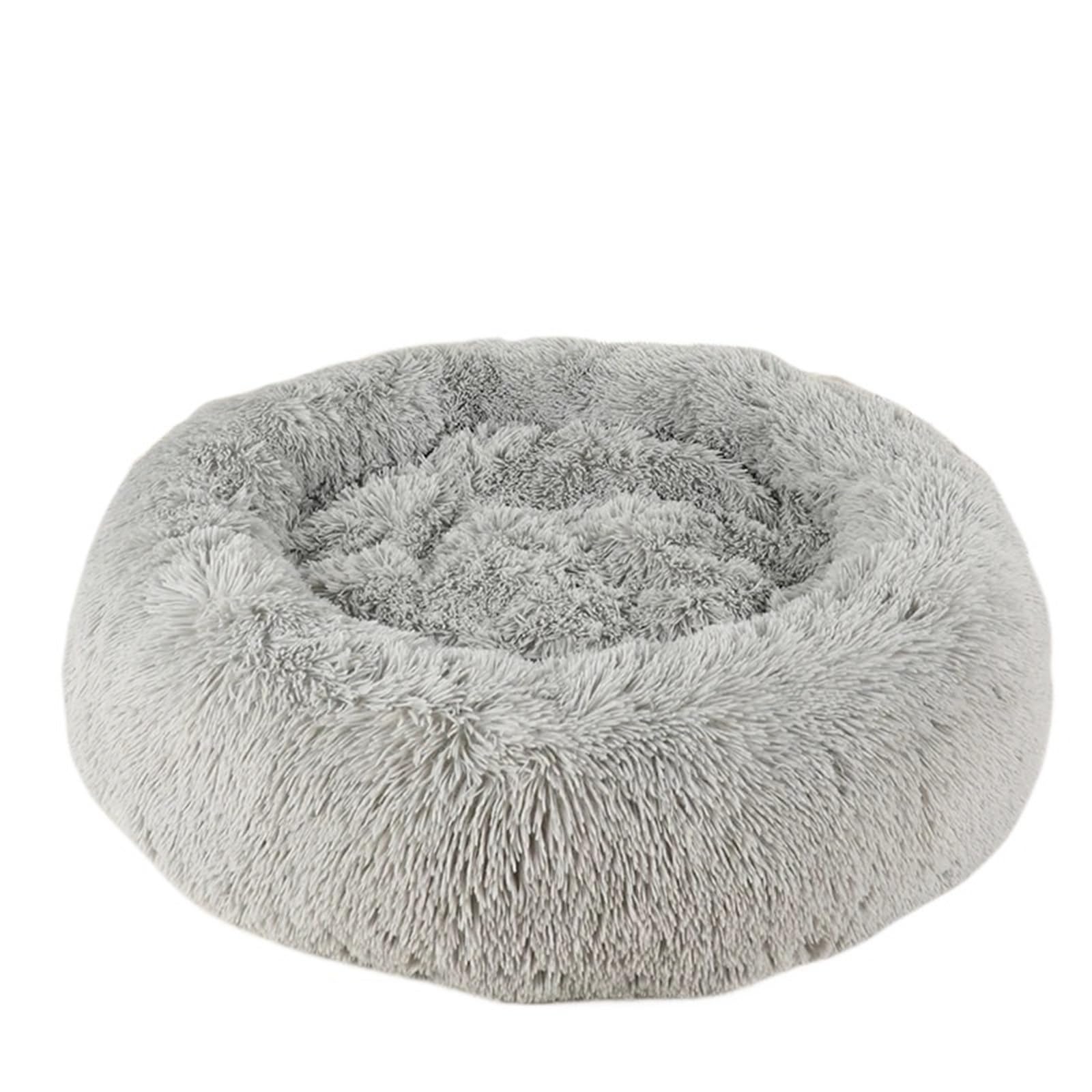 UVDS Katzenbett Haus Donut Rundes Sofa Zubehör Winter Haustierzubehör Warme Produkte Kissen Korb Kätzchen Matte for Katzenhundebetten (Color : Light Grey, Size : 50cm)