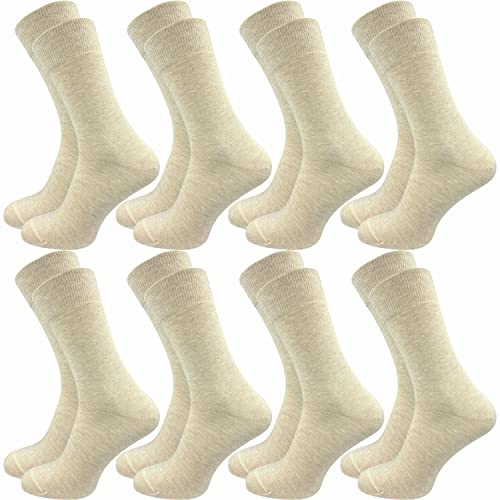 GAWILO 8 Paar Herren Socken aus 100% Baumwolle ohne drückende Naht - Komfortbund (47-50, beige)