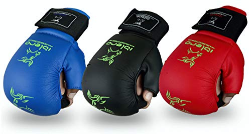 Islero Karate-Sparring-Handschuhe aus Polyurethan, Gel-Handschuhe für MMA, Judo Taekwondo, Jiu-Jitsu, Kampfsport, rot, S