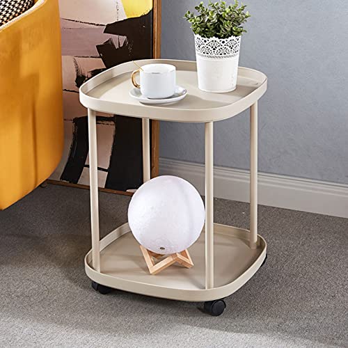 Kleiner Beistelltisch für das Wohnzimmer auf Rollen, 2-stufiger Beistelltisch, moderner Sofatisch für enge Räume, Couchtisch mit 3 Ebenen und vielen Farboptionen (Farbe: Khaki, Größe: 2 Ebenen)