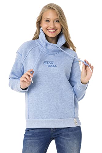 Cipo & Baxx Damen Sweater Hoherkragen Hoodie Sweatshirt WL336 Blau M