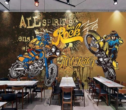 Graffiti Oldtimer-Motorrad 3D Tapete Poster Restaurant Schlafzimmer Wohnzimmer Sofa TV Dekorative Wand-250cm×170cm