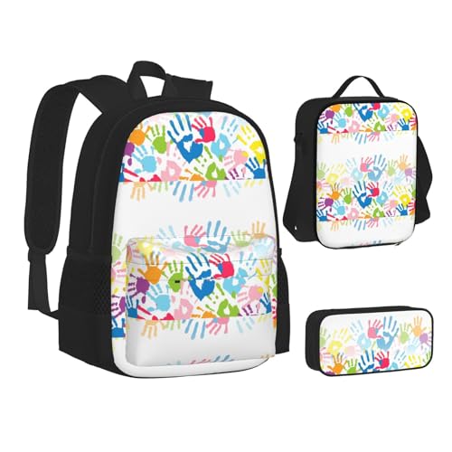 WURTON Kinder-Rucksack, Lunchbox-Set, 3-in-1-Büchertasche und Federmäppchen, passendes Set, Schwarz, Einheitsgröße