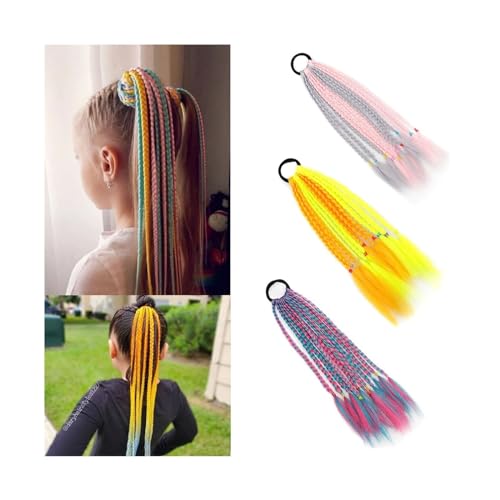 Pferdeschwanz Haarteil 12 Stück farbige Zöpfe Haarverlängerungen mit Gummibändern Regenbogen Pferdeschwanz Haarschmuck for Frauen Mädchen Synthetische geflochtene Haarteile for die tägliche Party Pfer