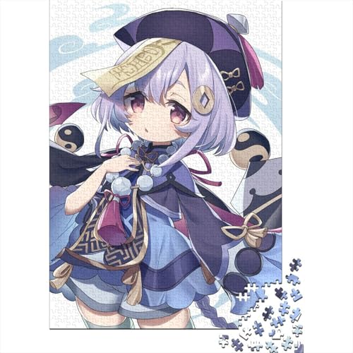 Genshin Impact Qiqi Holzpuzzle Puzzles für Erwachsene und Teenager Schwierige, anspruchsvolle Puzzles 1000 Teile Geburtstagsgeschenk Geschenke für Erwachsene (Größe: 75x50cm)