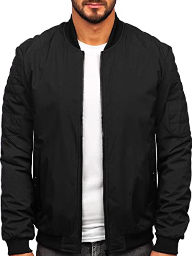 BOLF Herren Übergangsjacke Bomberjacke Steppjacke Reißverschluss Daunen-Optik Stehkragen Freizeitjacke Sportjacke Moderne Outdoor Casual Elegant 84M3007 Schwarz XXL [4D4]