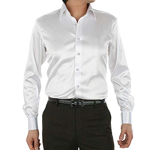 SOMTHRON Herren Mode Glänzt Regelmäßig Fit Seid Hemd Business 20 Farben, L, Weiß