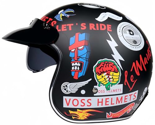 Retro-Halbhelm Mit Offenem Gesicht Und Visier, 3/4-Jethelm Leichter Motorradhelm Für Männer Und Frauen, ECE-Geprüfter Halbhelm Für Erwachsene J,XL59-60CM