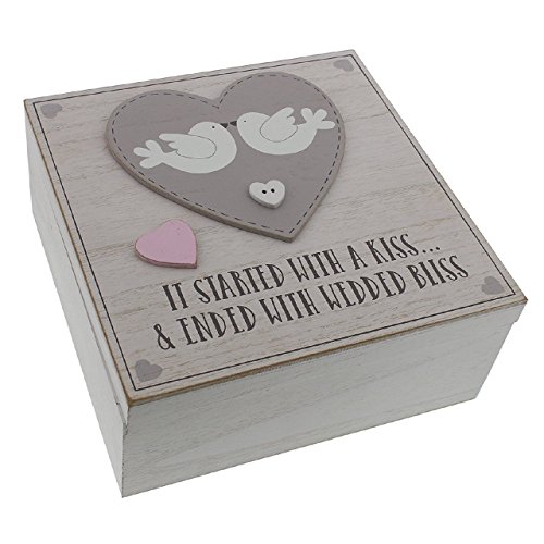 Love Story MDF Sqaure Keepsake Box 'It Started With A Kiss' by Widdop