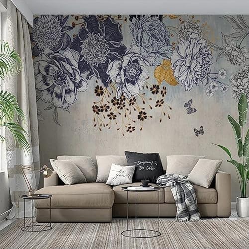 XLMING Luxus Hand Gezeichnet Linie Kunst Botanische Blume 3D Tapete Wohnzimmer Sofa Schlafzimmer Esszimmer Home Dekoration Wand-350cm×256cm