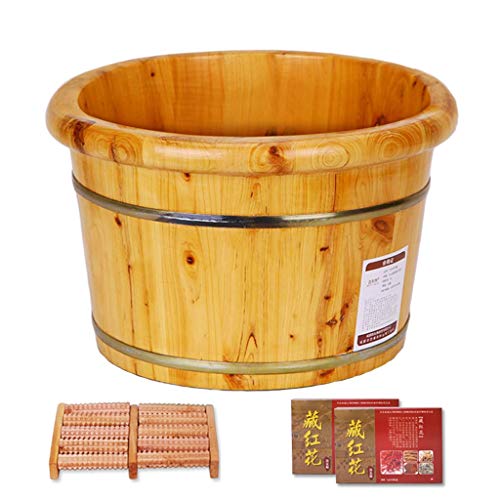 Fußbadewanne aus Holz, große Fußbadewanne, rundes, tiefes Fußbad aus Holz, Fußbadewanne für den Haushalt für Fußbad, Massage, Spa, Sauna, Einweichen (Größe: B) (B) Super einfach zu bedienen