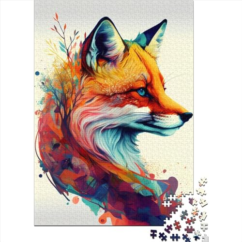 1000-teiliges Puzzle für Erwachsene und Teenager, Fuchs, buntes Tier-Holzpuzzle für Erwachsene, schwierige, anspruchsvolle Puzzles, 1000 Teile, 75 x 50 cm