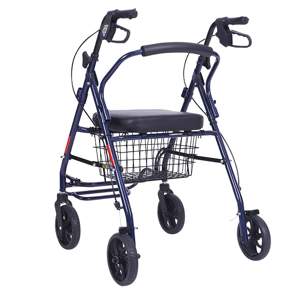 Gehhilfe, faltbarer Gehhilfe, Rollator, Einkaufswagen, Trolley mit Sitz und Handbremse, für ältere Menschen (blau) Stern des Lichts nach vorne laufen