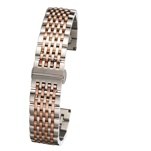 THBGTCNQ 2 in 1 gebogenes Uhrenarmband aus Edelstahl, 18 mm, 19 mm, 20 mm, 21 mm, 22 mm, Ersatzarmband, Edelstahlschnalle(Silver RoseGold,18mm)