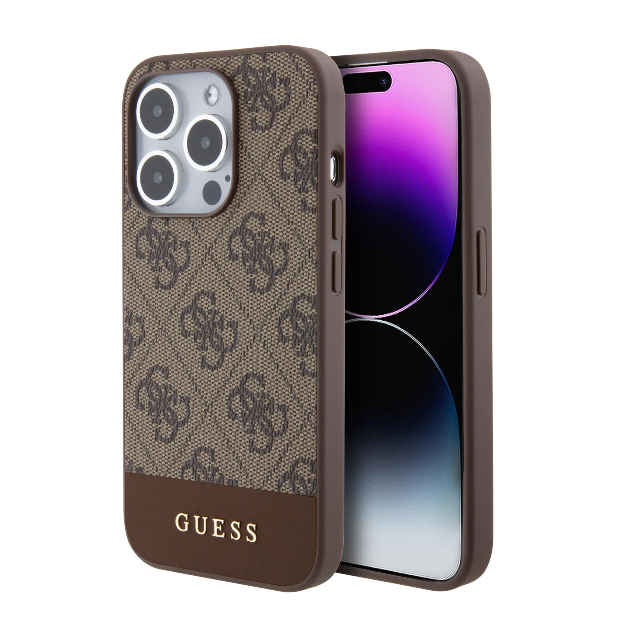 Guess Handyhülle Kompatibel mit Magsafe iPhone 15 Pro Max Hardcase - 4G Pu Bottom - Brown