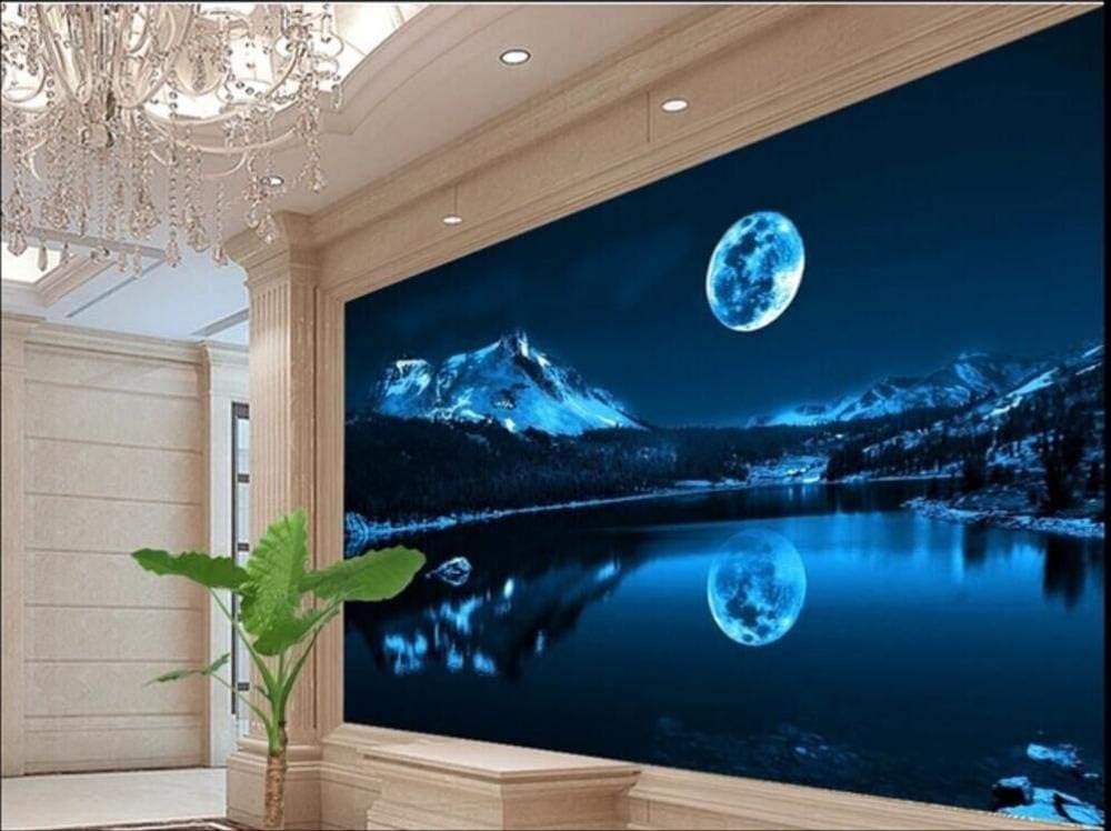 Romantischer Mondsee Nachthimmel 3D Tapete Poster Restaurant Schlafzimmer Wohnzimmer Sofa TV Dekorative Wand-350cm×256cm