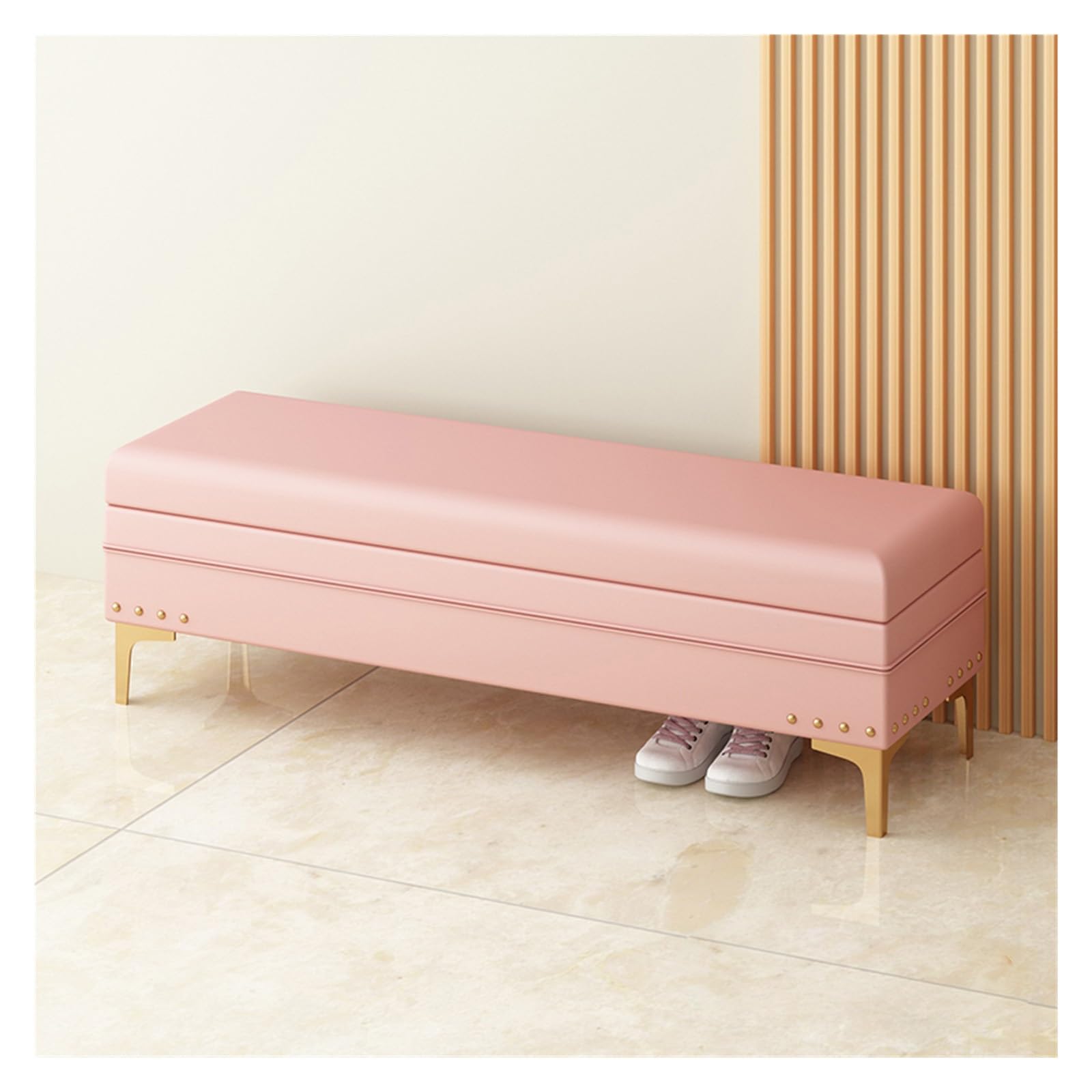 guiling-1986 Sitzbank für Schlafzimmer Gepolsterte Aufbewahrungsbank mit Nagelkopfbesatz | Ottomane mit Stauraum for Wohnzimmer und Schlafzimmer | Dekorative Wohnmöbel Bettbank(Pink,120 * 40 * 40cm)