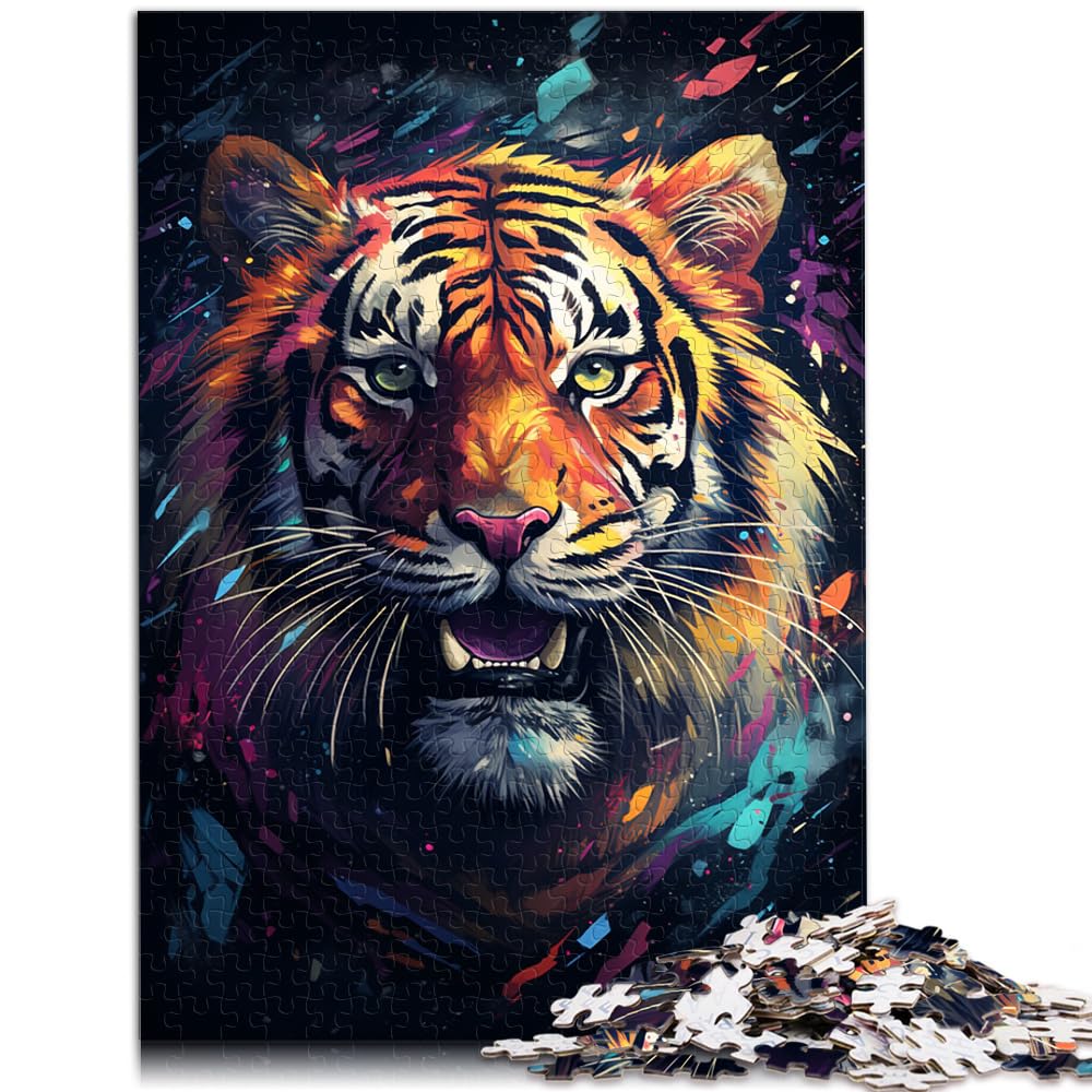 Puzzles Lernspiele Wütender bunter Tiger Puzzle 1000 Teile Puzzle für Erwachsene Holzpuzzle Heimdekoration Puzzlespielzeug 1000 Teile (50 x 75 cm)