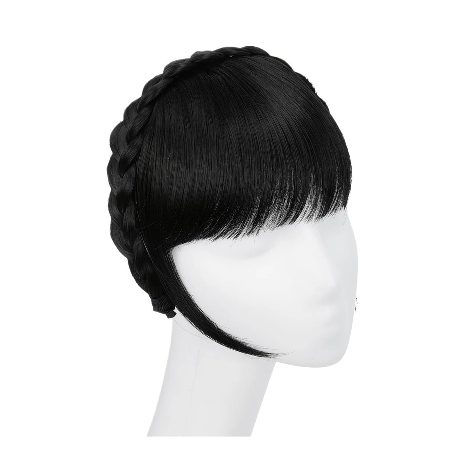 Pony Extension für Damen Synthetische Stirnband-Pony-Verlängerung, Kunsthaar, stumpfe Fransen mit langen Seiten for Frauen, natürliche Flase, schwarz, braun, blond, Pony Fringe Bangs(1B)