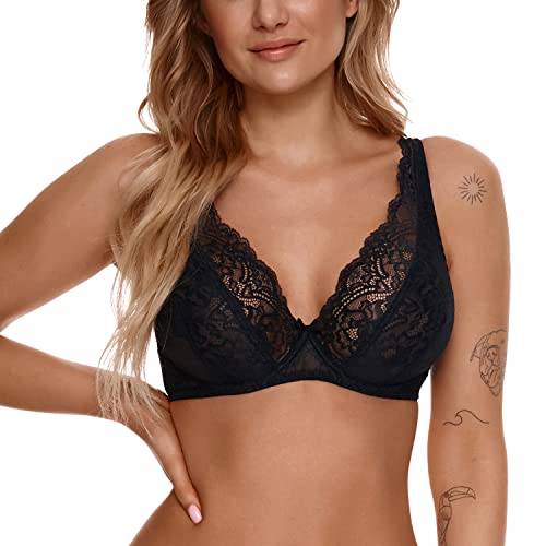 Lupoline Dame Soft BH Bralette Bügel Spitze Weiche Schalen Geblümt Elegant 149, Schwarz,85C