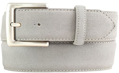 BELTINGER Gürtel aus Veloursleder mit altsilberner Gürtelschnalle 4 cm | Velour-Ledergürtel 40mm | Wildleder-Gürtel alt-silber 4cm | Hellgrau 115cm