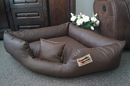 Hundebett Eckbett Hundesofa Schlafplatz Kunstleder Canto (80 cm X 80 cm, Braun)