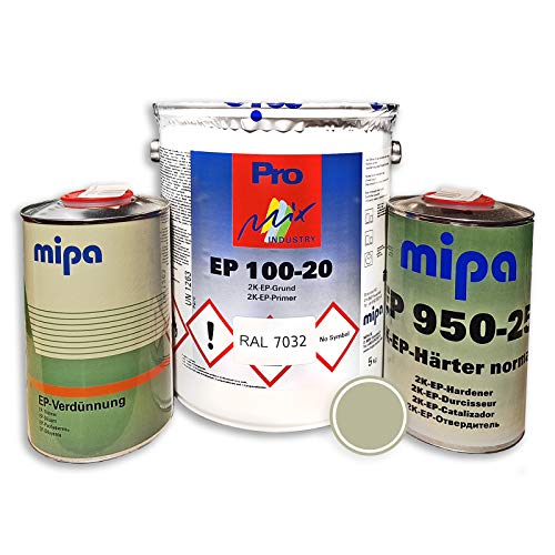 SET Mipa 2K EP 100-20 Grundierung Epoxi Epoxidharz Color + Härter + Verdünnung 8 kg (Kieselgrau)