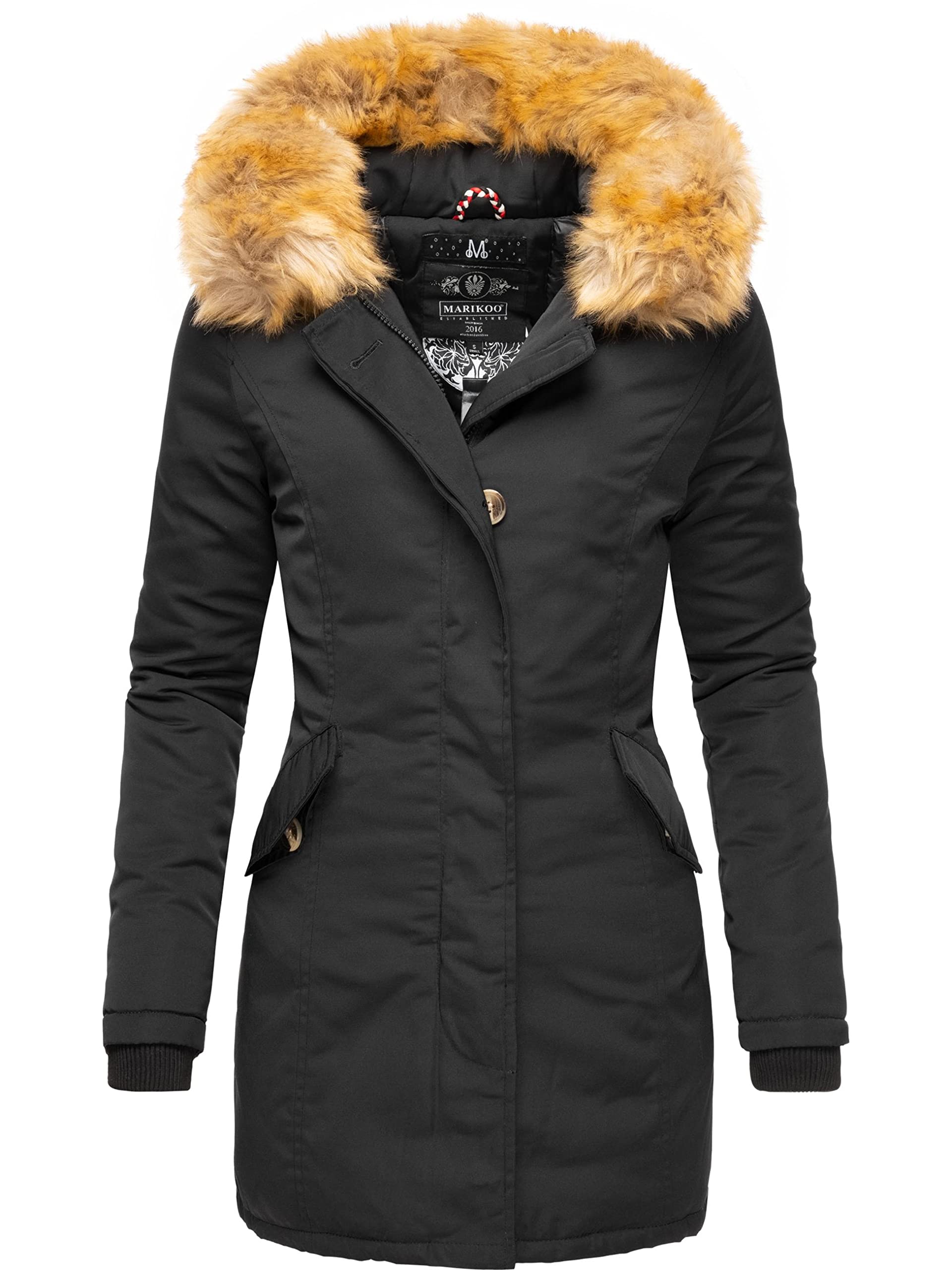 MARIKOO Damen Winter Kurzmantel Karmaa Schwarz Gr. XS