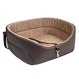 BOUTIQUE ZOO Hunde Autositz Universal Waschbar Abriebfest, Autositz Hund für Vordersitz, Beifahrersitz, Rückbank, Hundebett Hundetasche, S: 39 cm x 32 cm, Braun - Kunstleder: Wildlederimitat