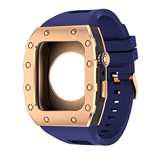 KANUZ 44 mm 45 mm Modifikationsset für iWatch Serie 7, 6, 5, 4 SE, Metallgehäuse, Silikonband für Apple Watch, Gummiband, Stoßfängerabdeckung (Farbe: RG-BB-U, Größe: 45 mm)