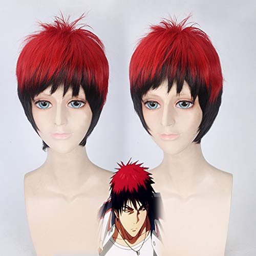 LINLINCD 8 zoll Kuroko Kein Basketball Kagami Taiga Cosplay Perücke Rot Schwarz Ombre Perücken Für Männer Halloween Kostüm Karneval Haar