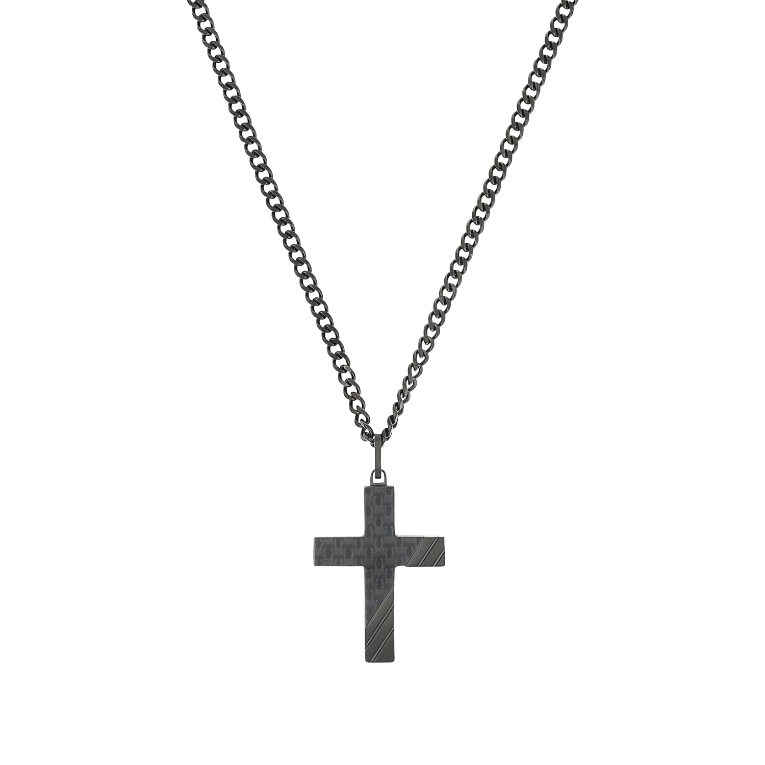 s.Oliver Kette mit Anhänger Edelstahl Carbon Herren Halsschmuck, 50 cm, Silber, Kreuz, Kommt in Schmuck Geschenk Box, 2022635