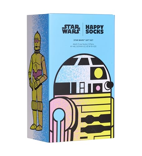 Happy Socks Star Wars Limited Edition Crew Socken, Geschenkboxen für Damen und Herren - Hergestellt aus nachhaltiger Baumwolle, 3er-Pack Star Wars Fw24, 9-11