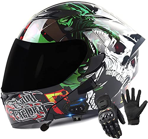 Klapphelm Mit Bluetooth,Motorradhelm Integrierter Bluetooth-Helm ECE Genehmigt Motorrad Full Face Helm Rollerhelm Doppelspiegel Sturzhelm Unisex,für Automatisches Beantworten