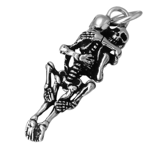 VOYADE S925 Sterling Silber Totenkopf-Anhänger, Männer Und Frauen Paar Umarmen Anhänger Halskette,Silber,Pendant + Chain 60cm