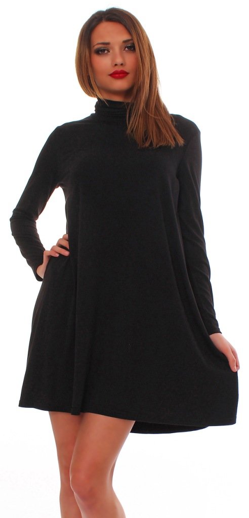 Mississhop 65-10 Damen Longshirt Kleid Pulli Tunika Schwarz 2XL