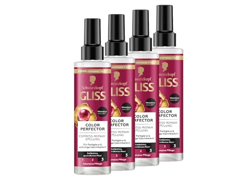 Gliss Express-Repair-Spülung Colour Perfector (4x 200 ml), Haarspülung für getöntes, gesträhntes oder gefärbtes Haar, Hitzeschutz bis zu 230 °C