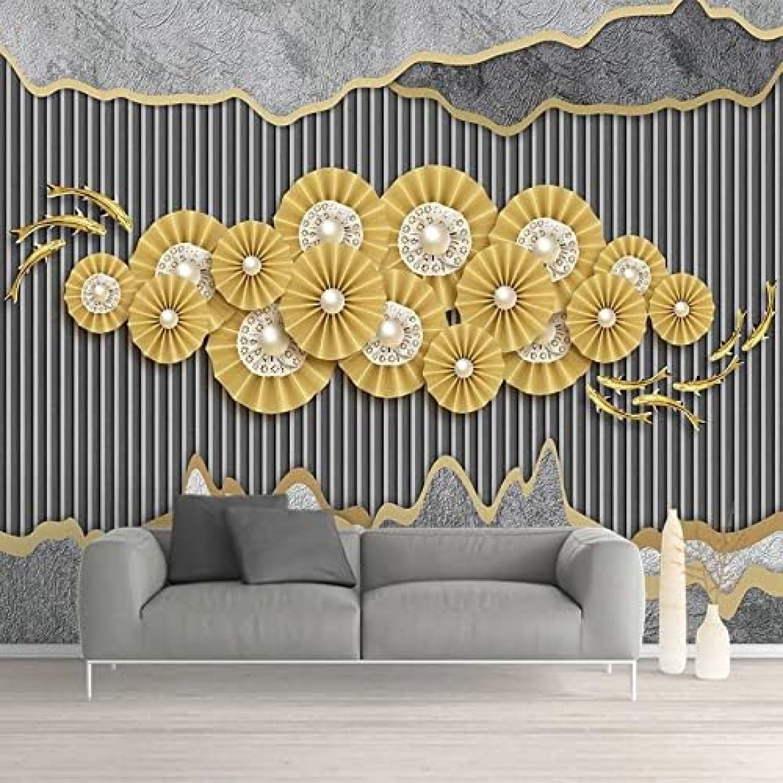 XLMING Goldene Geometrische Linie Zimmer 3D Tapete Home Dekoration Wohnzimmer Sofa Schlafzimmer Tv Hintergrund Wand-350cm×256cm