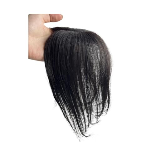 Pony Natürliche Echthaar-Pony-Seitenfransen for Frauen, 3D-Mittelteil, falscher Pony, Clip-in-Erweiterungen, unsichtbare Haarteile Pony Haarspange(Natural Black)