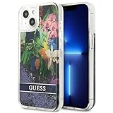 Guess GUHCP13MLFLSB Hülle für iPhone 13 6,1" blau/Blue hardcase Flower Liquid Glitter