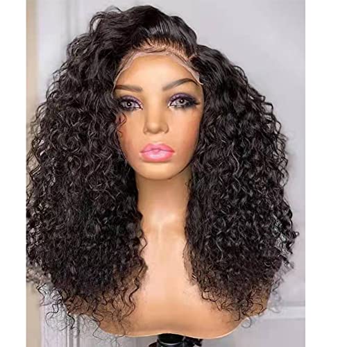 XIUWOUG 100% Brazilian Natural Black Wig with Baby Hair Lace Front Wigs Body Wave Human Hair Wig, Natural Wave Real Hair Wig for Women, Black Wigs,Schwarz,20 inches