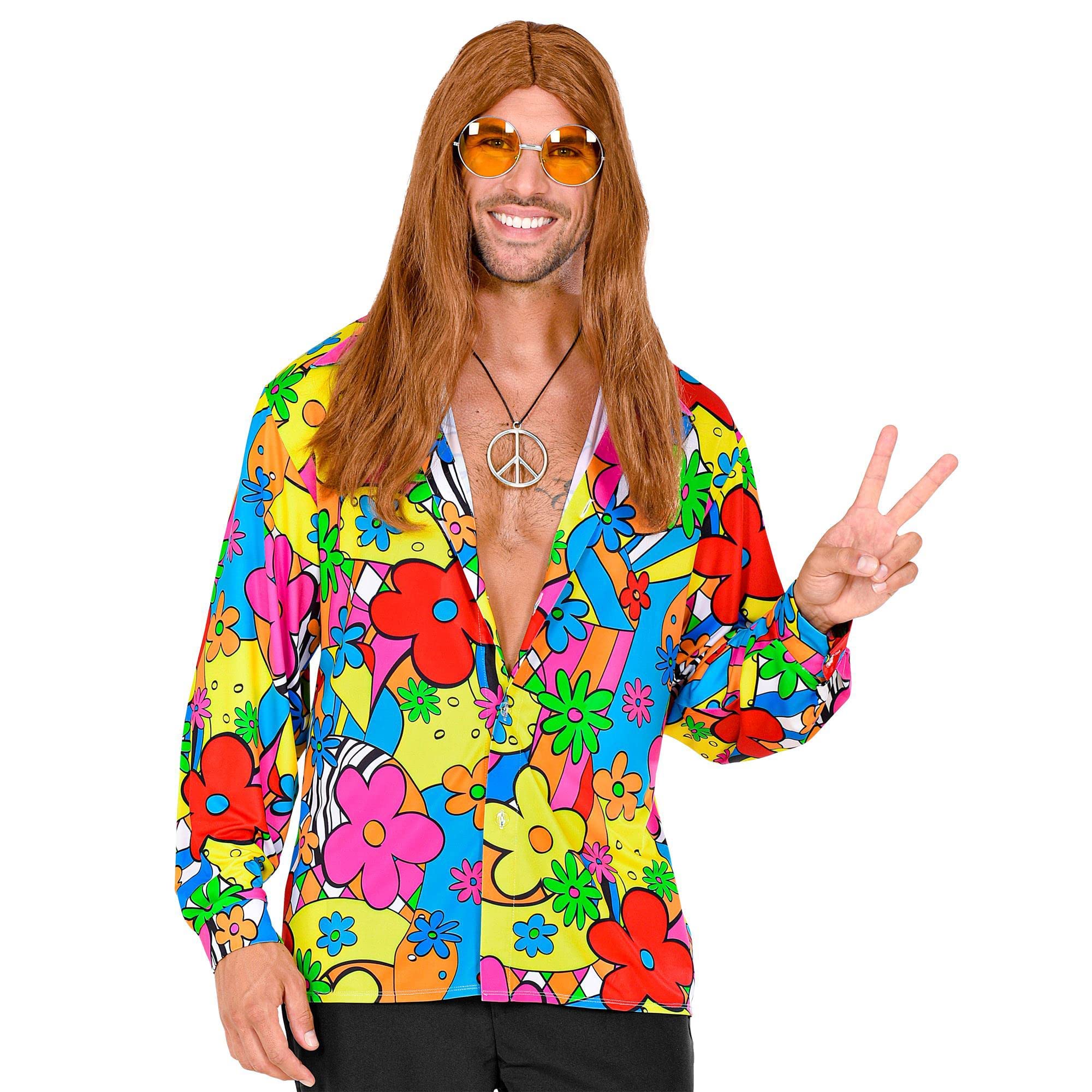 W WIDMANN MILANO Party Fashion - Hemd Hippie, Hipster, Flower Power, 60er Jahre Outfit, Faschingskostüme