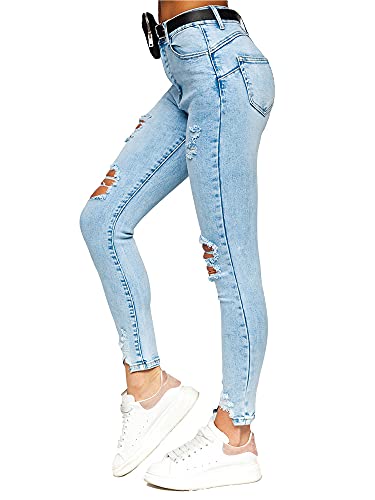 BOLF Damen Jeanshose High Waist Jeans Push Up Jeanspants Sweatpants Used Look Denim A20-2A Blau S [F6F]